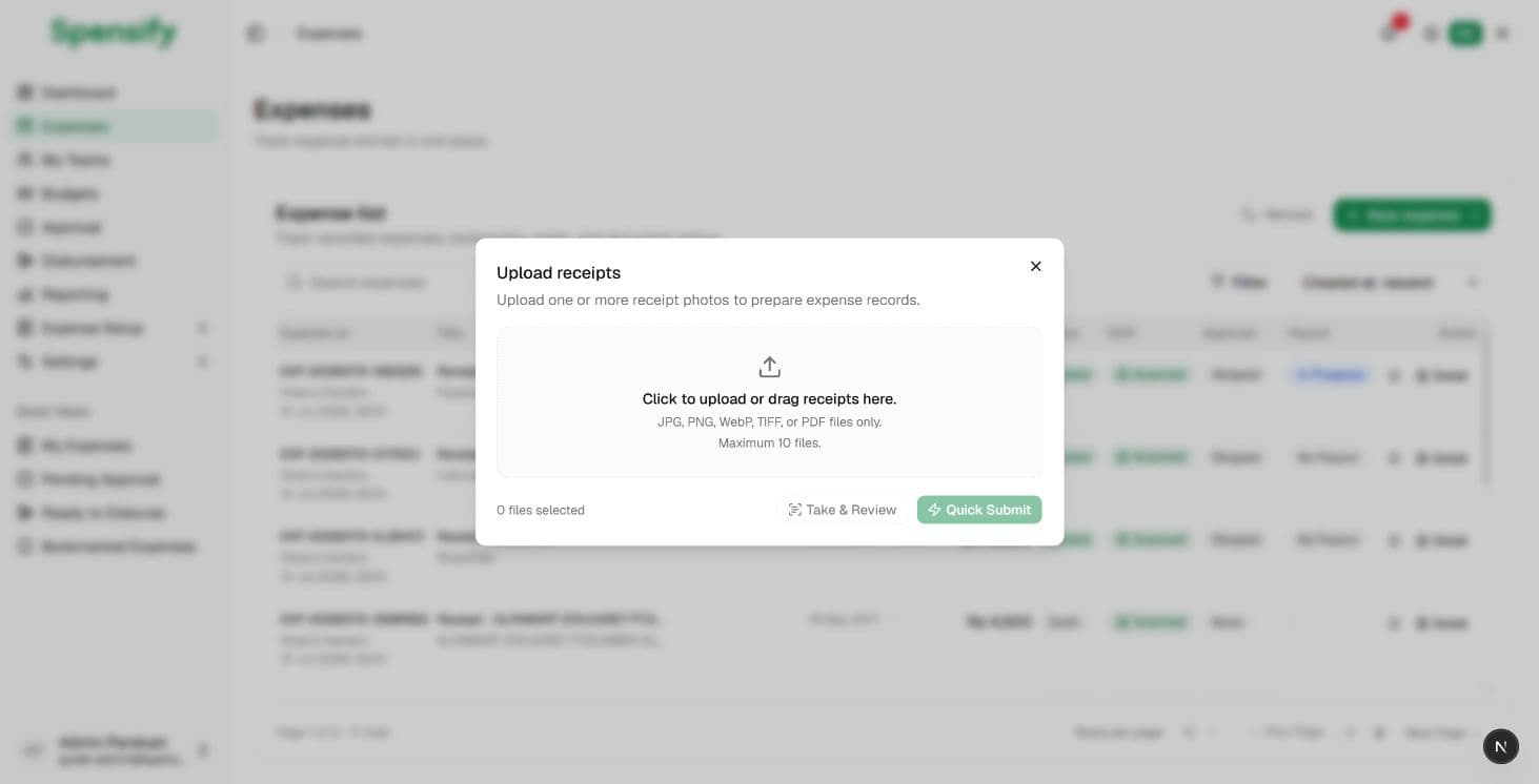 Receipt upload dialog